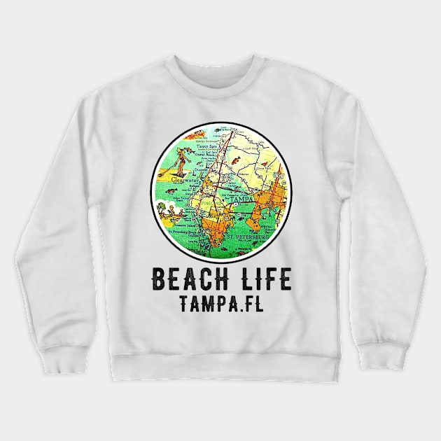 Tampa Bay Florida Vintage retro Old Map Beach Life Crewneck Sweatshirt by Joaddo
